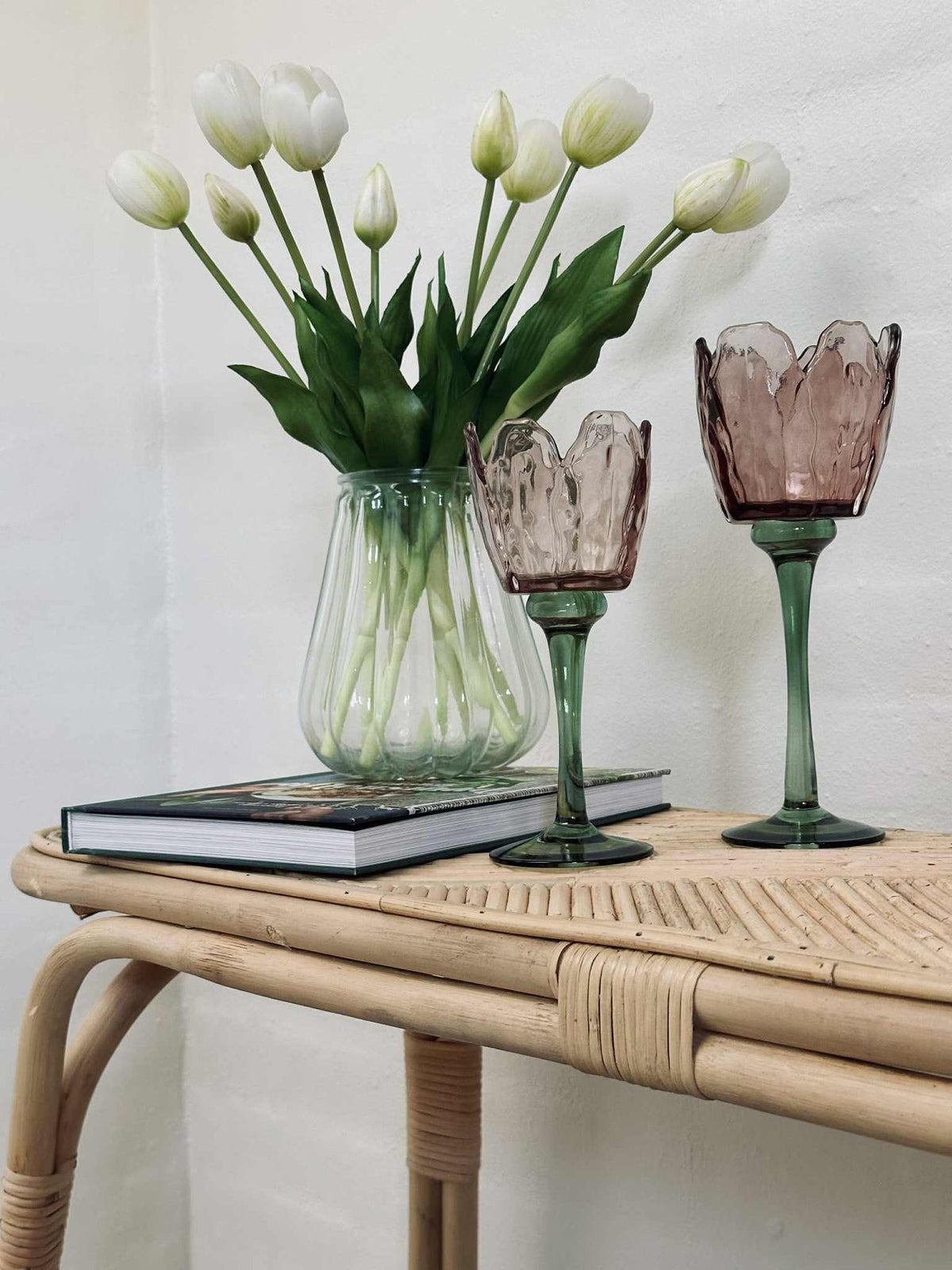 Theelichthouder flower - Roze / groen