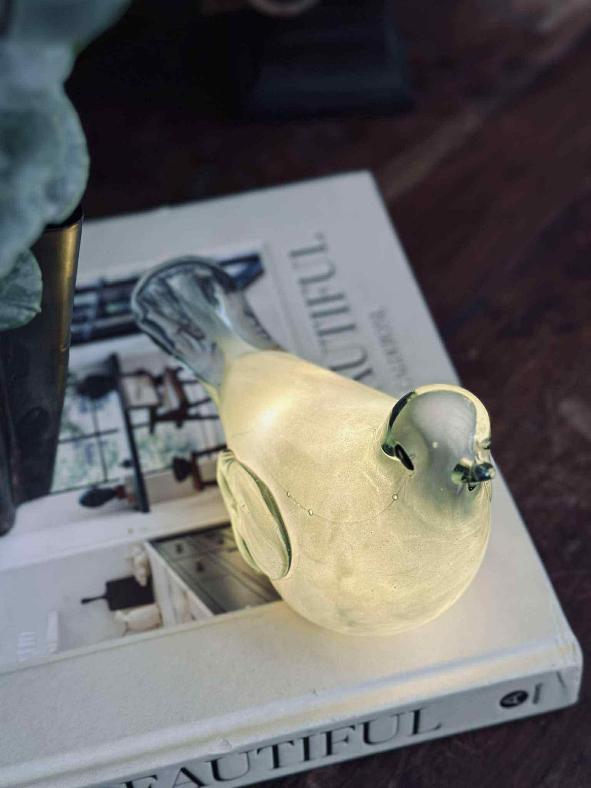 LED Vogel van mondgeblazen glas - Groen