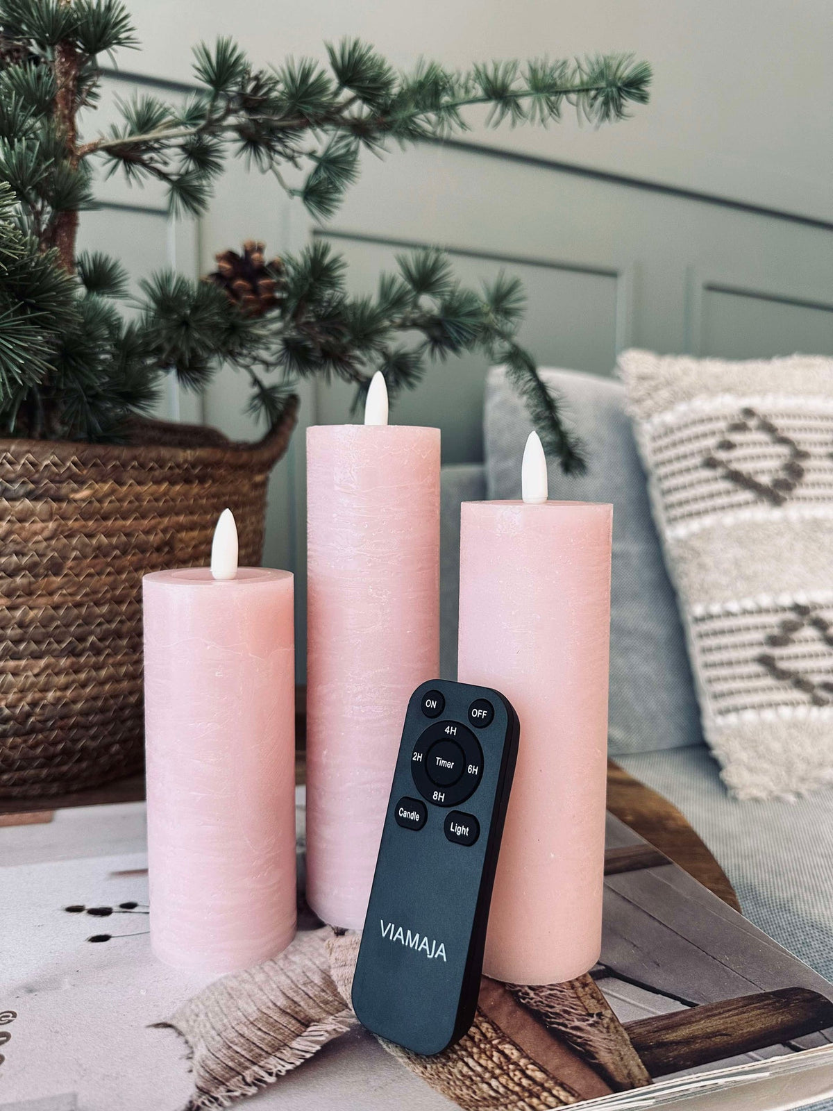 LED Blokkaarsen / Roze – 3 stuks Rustiek dia 5 cm