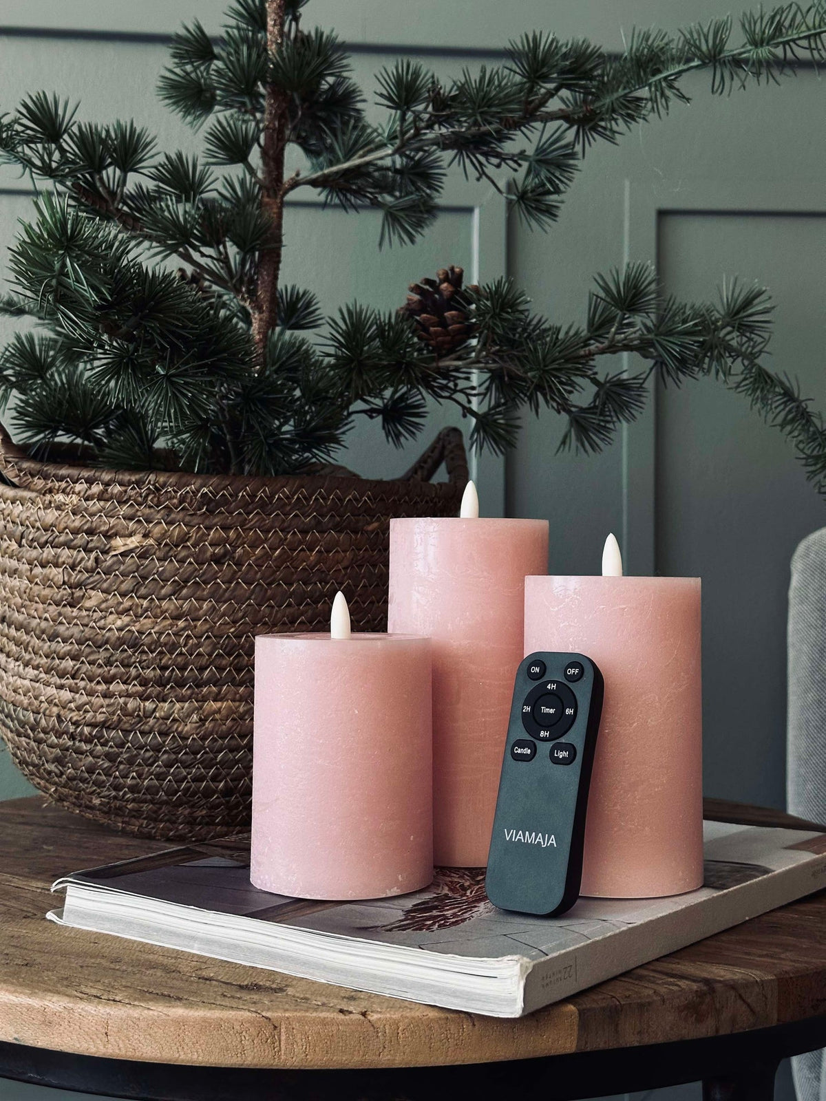 LED Stompkaarsen / Roze – 3 stuks rustieke kaarsen