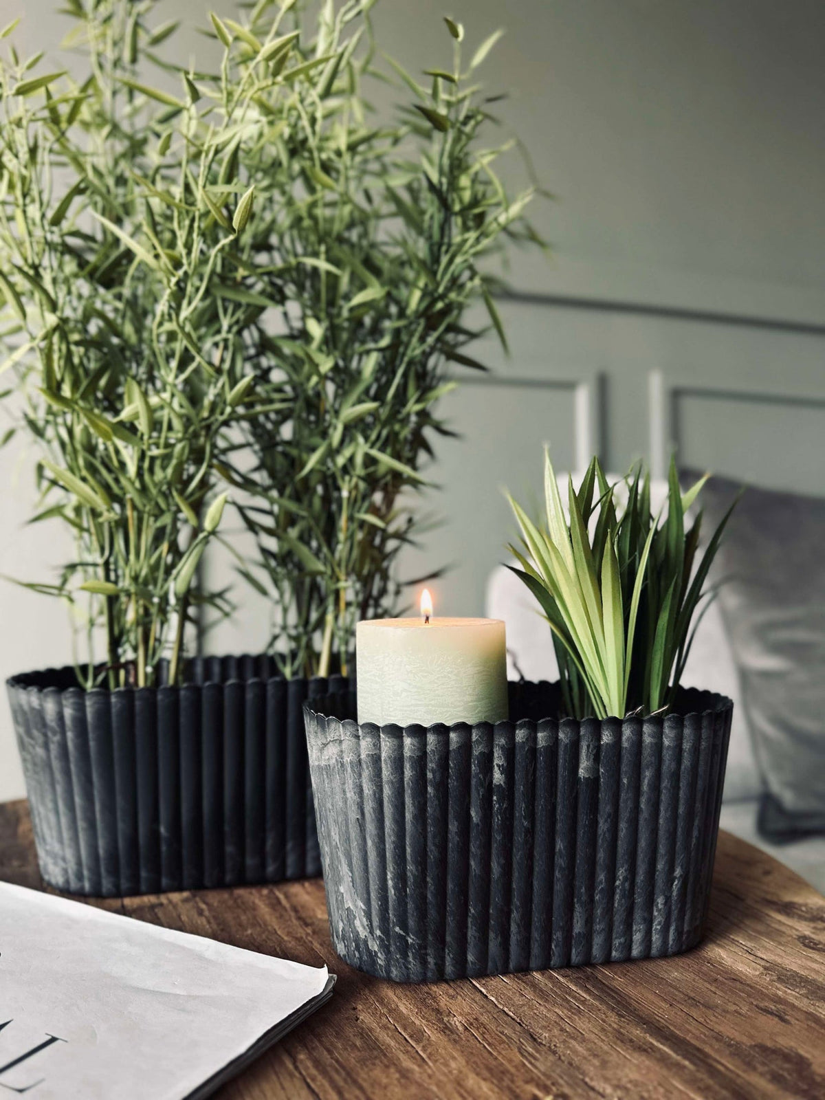 Bloempot ovaal - Beton look groot