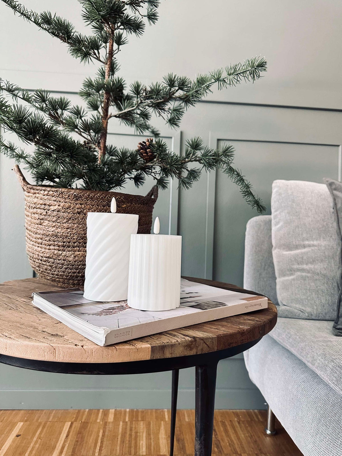 LED Blokkaarsen / Design – 2 st. Wit gestreept