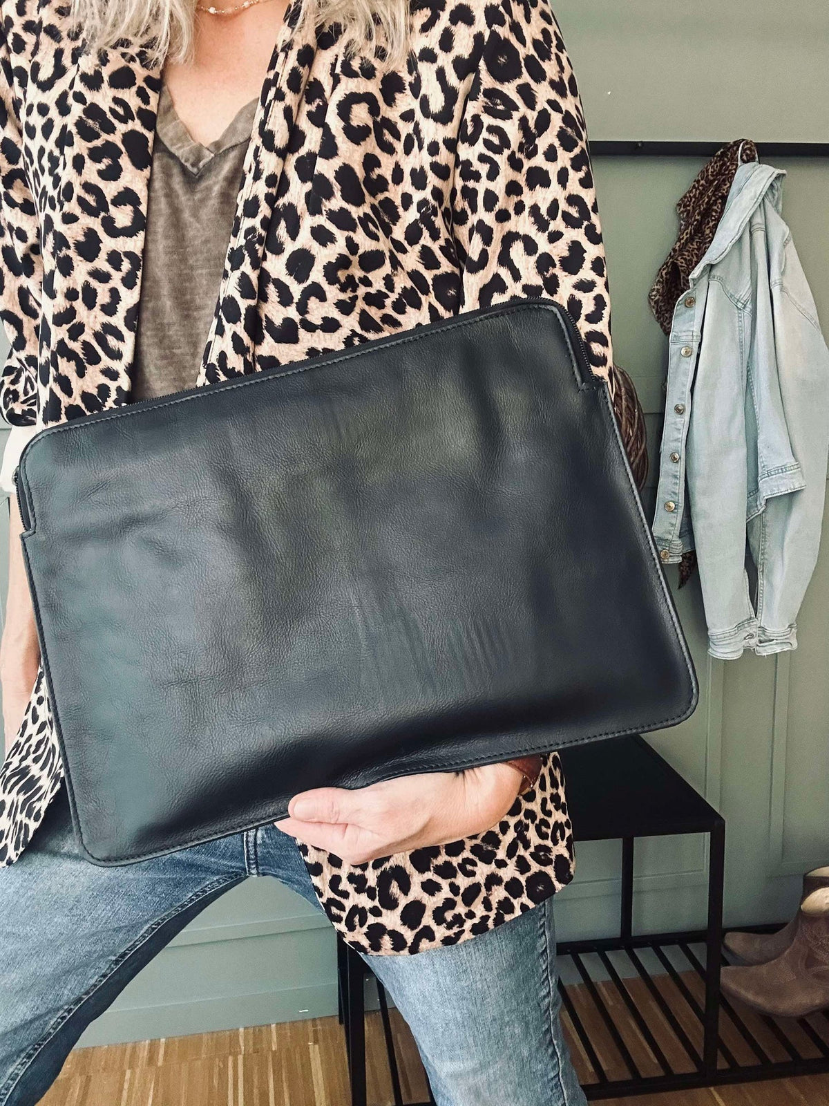 Laptoptas - Zwart buffelleer