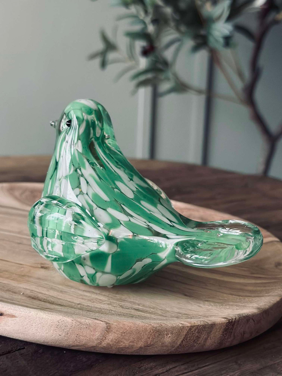 LED Vogel van mondgeblazen glas - Groen