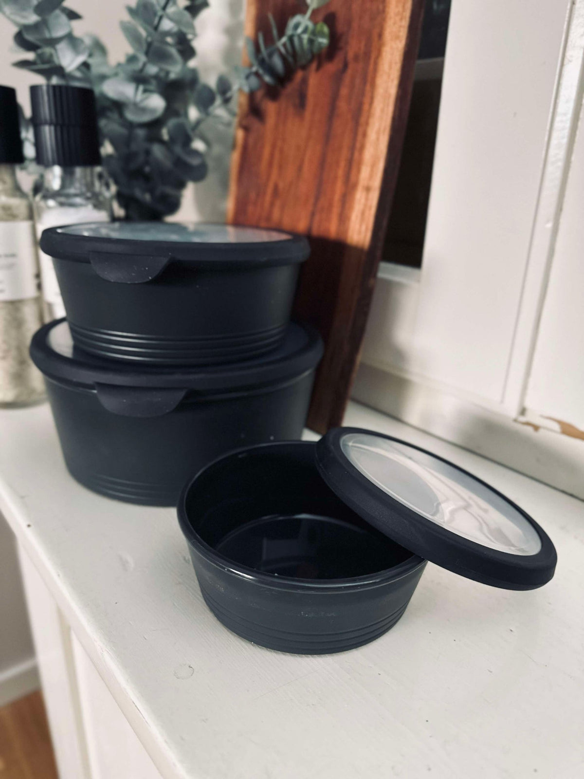 Schalen met deksel - Set van 3 schalen - Zwart