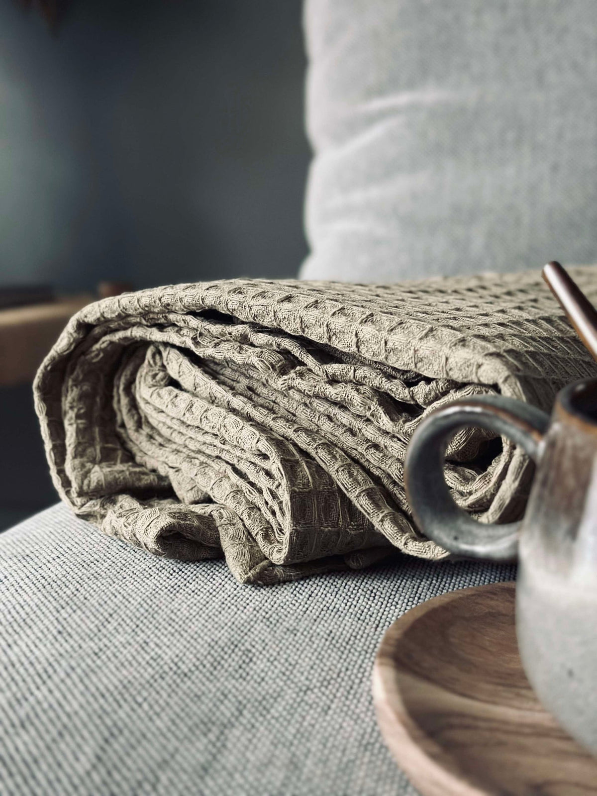 Plaid Stone-washed Gewafeld Katoen - Donker Beige