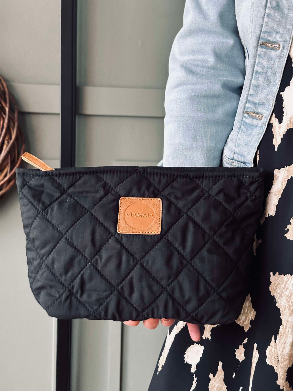 Toilettas / clutch – Zwart quilt