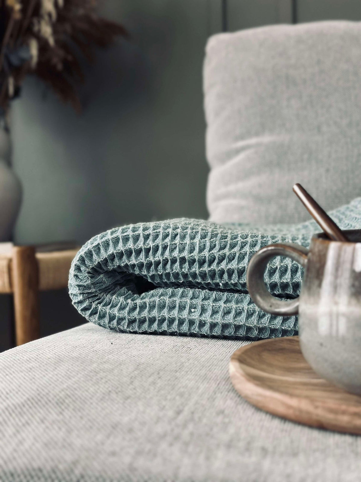 Plaid Stone-washed Wafel Katoen - Petrol