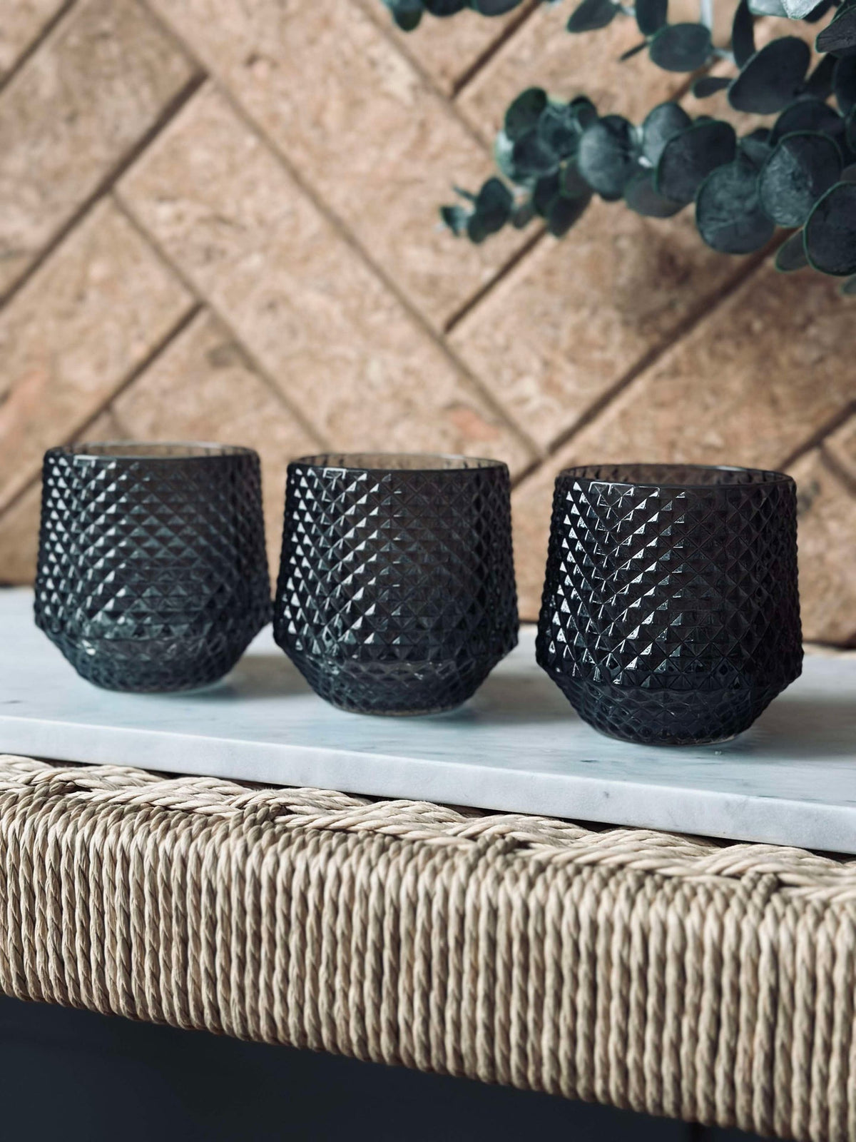 Glazen kandelaars Grijs - Set van 3 stuks.
