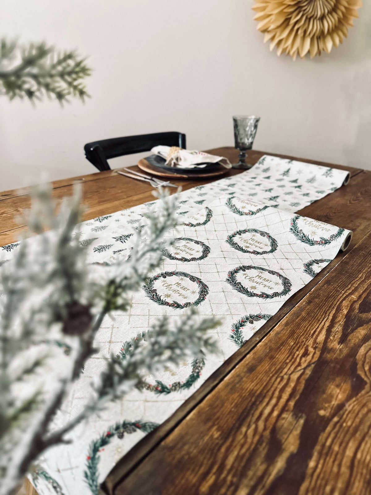 Tafelloper met kerstkrans - 2 meter