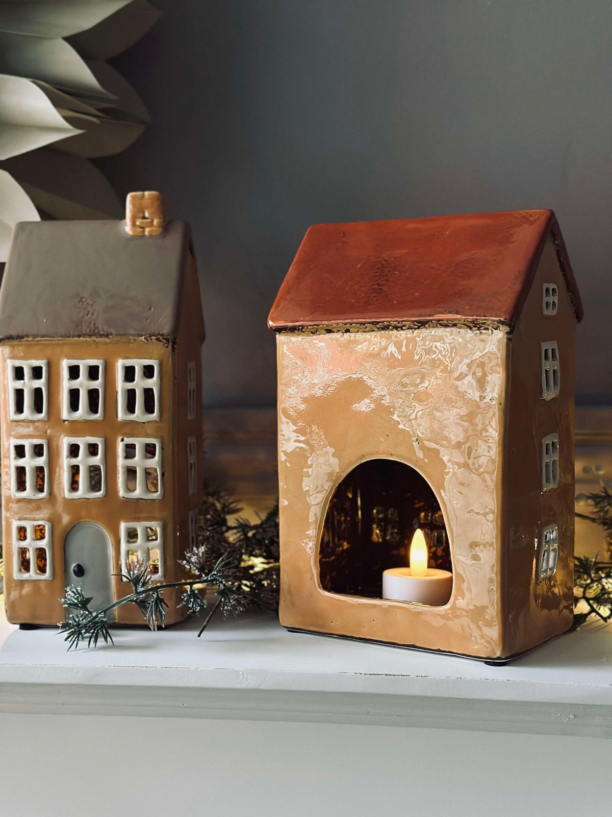 Theelicht huisje Keramiek - Geel