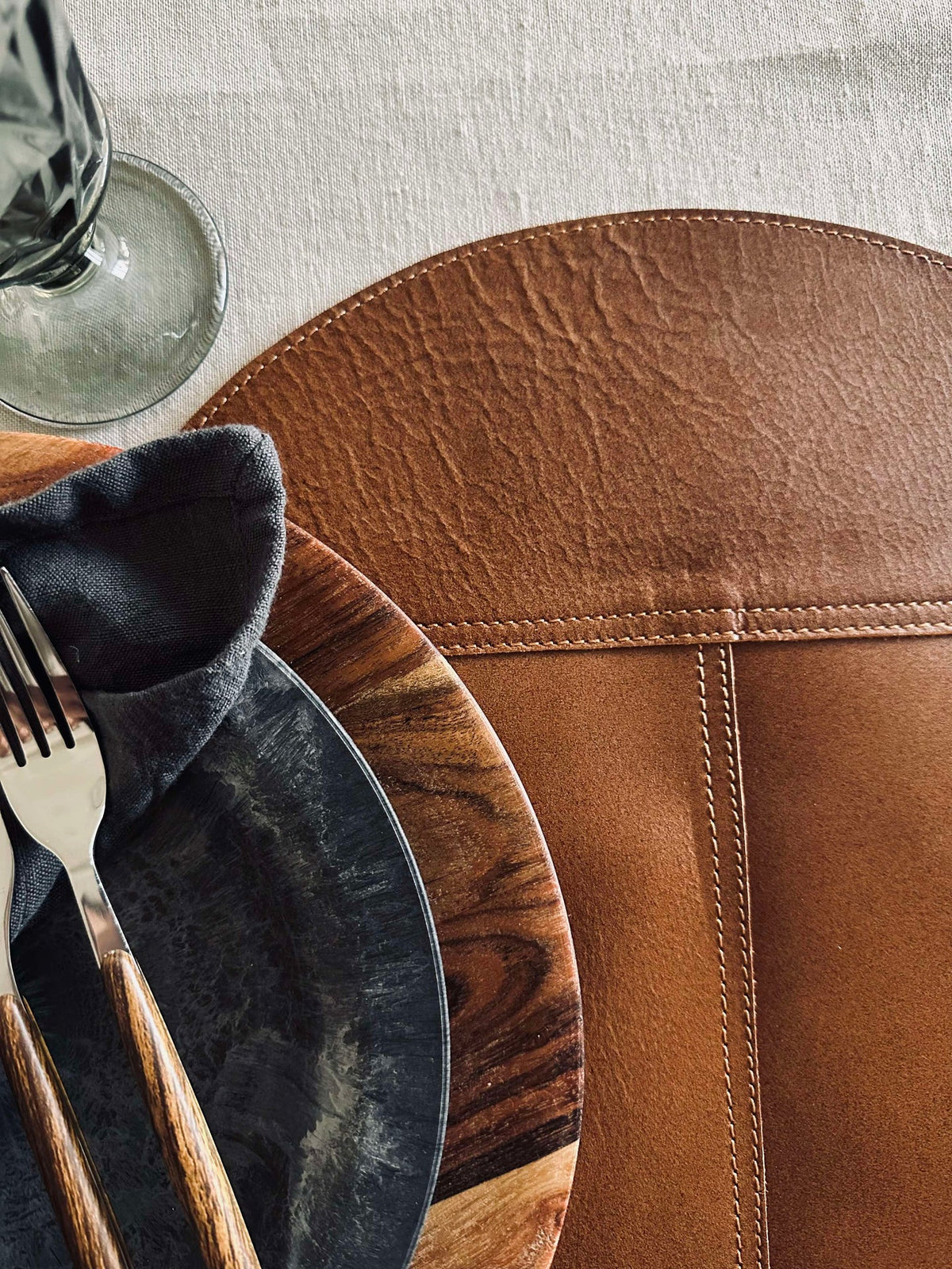 Leren placemat - Cognac Ø 38