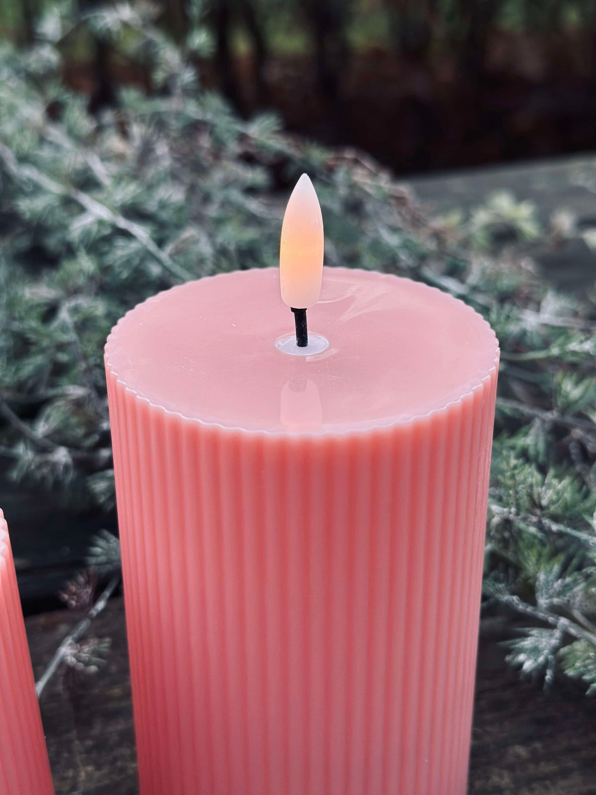 LED buiten blokkaarsen met ribbels - Set van 3 stuks - Roze