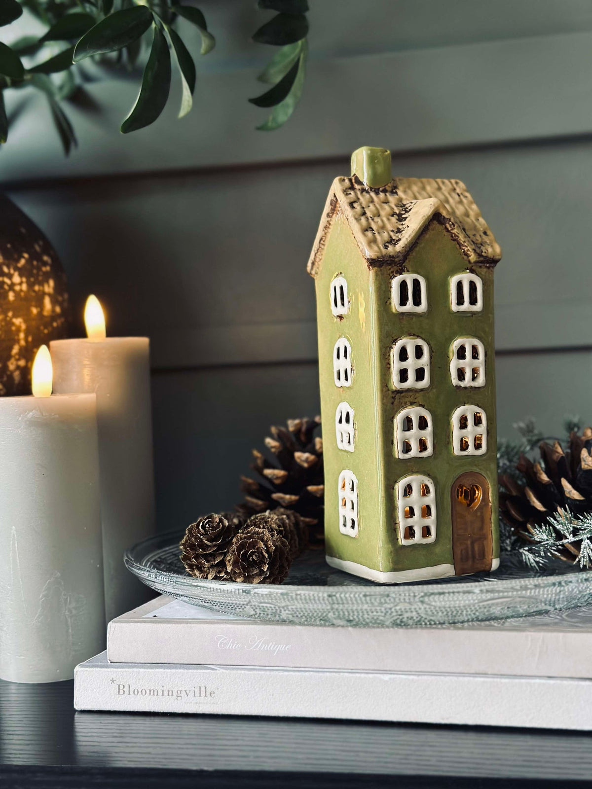 Licht huisje keramiek - Groen