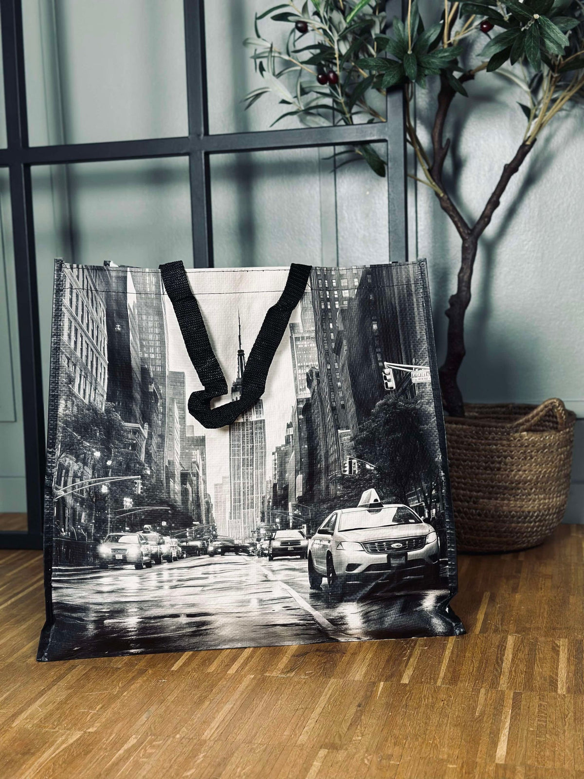 Shopper met print - grijze mix