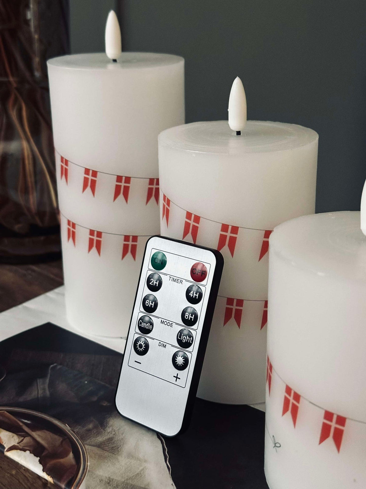 LED stompkaarsen met bloemen – Set van 3 stuks en afstandsbediening