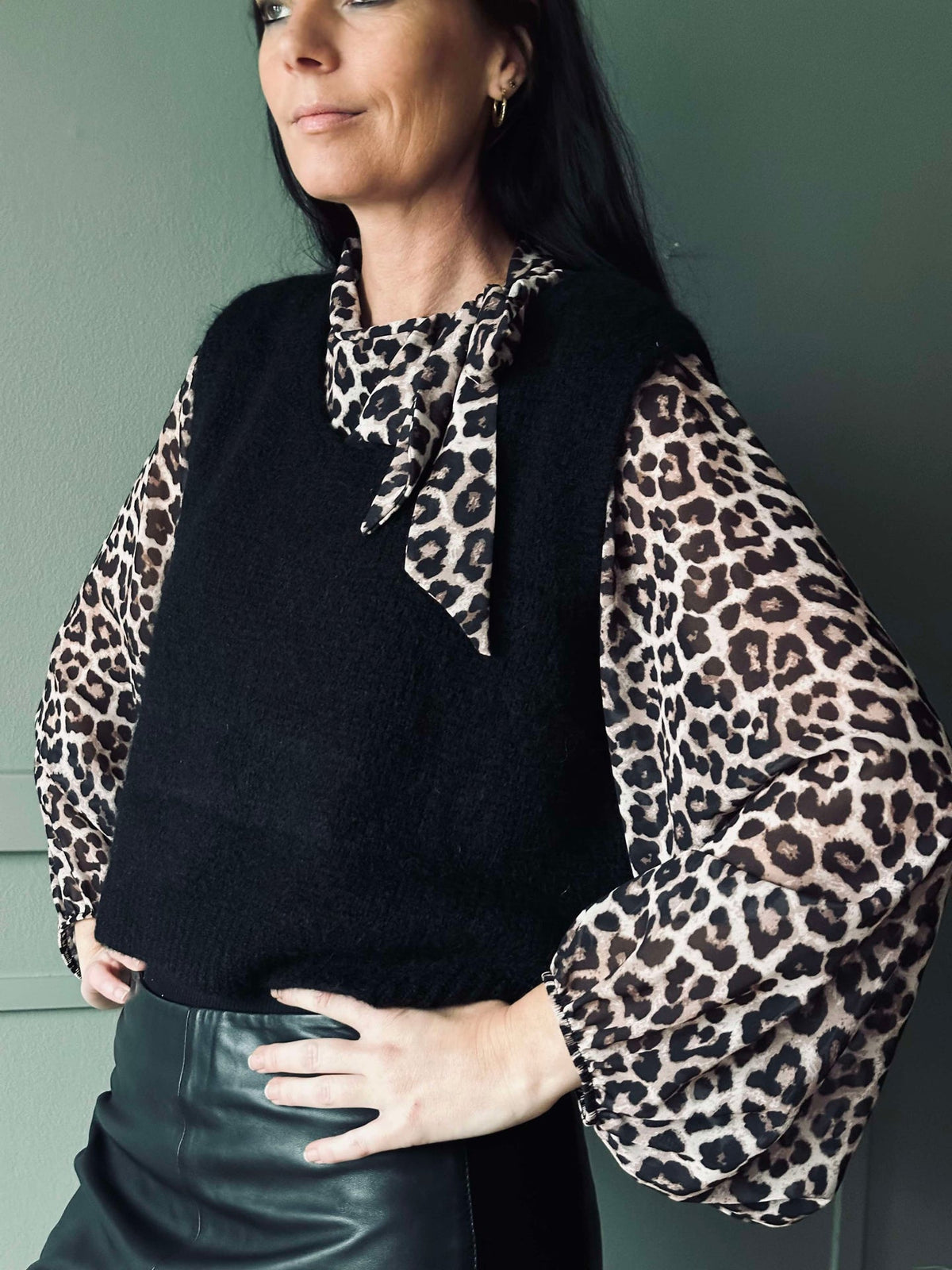 Blouse met strikje - Luipaard