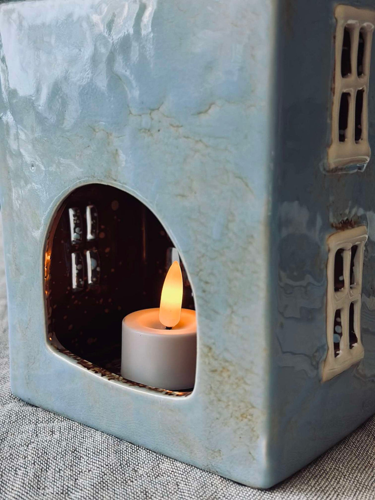 Lichthuisje keramiek - Dusty blue