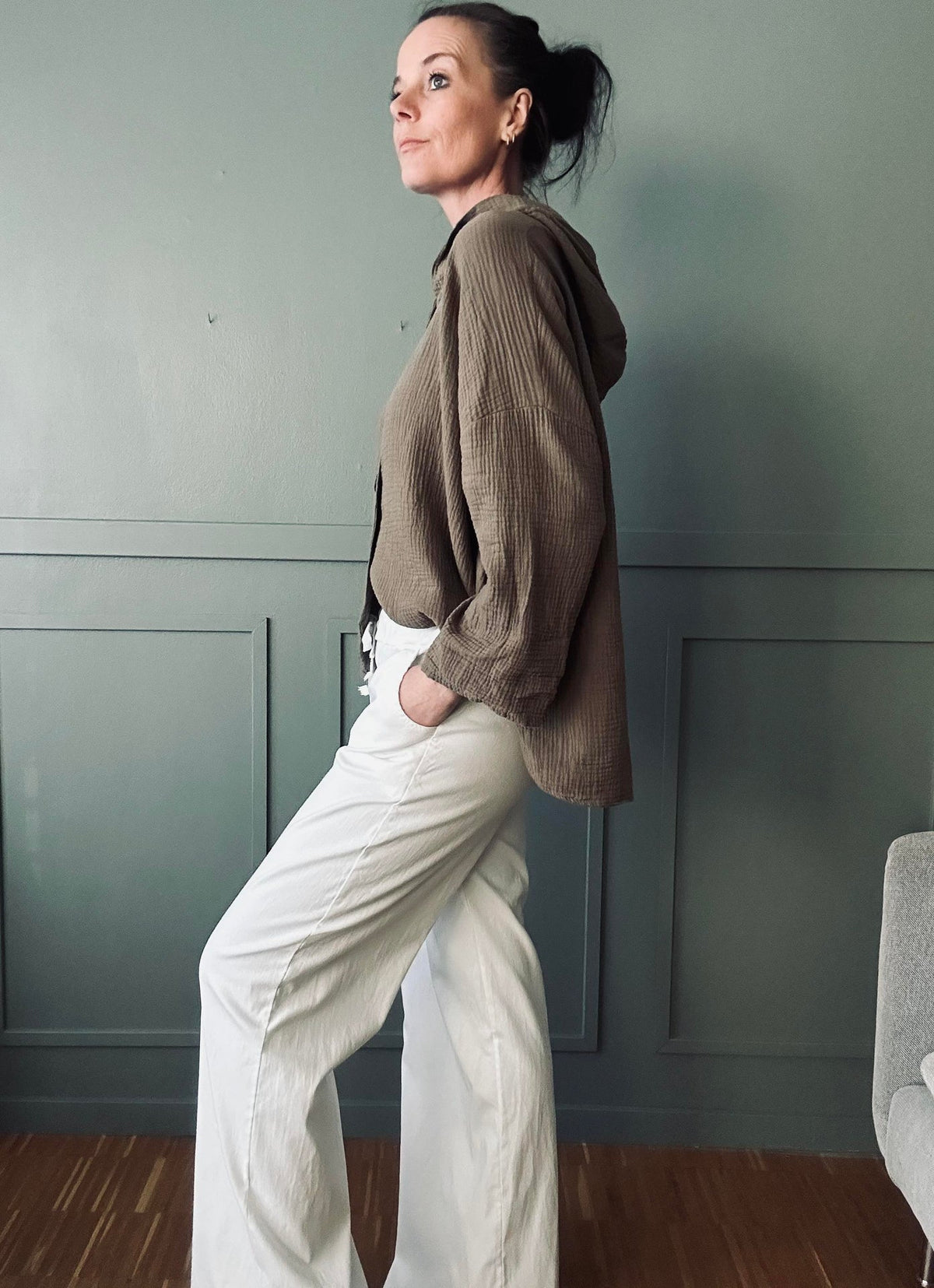 Broek m. stretch Wit – plus onesize 40-48