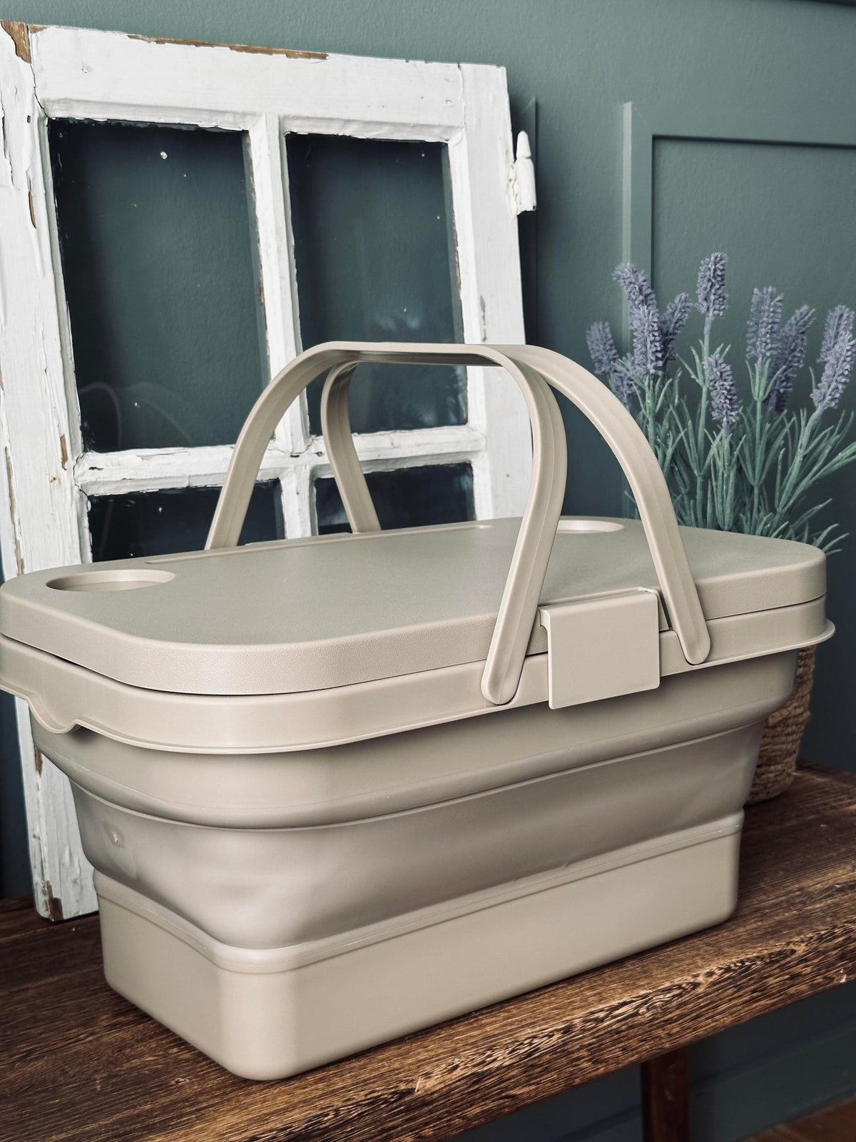 Opvouwbare picknickmand m. deksel beige