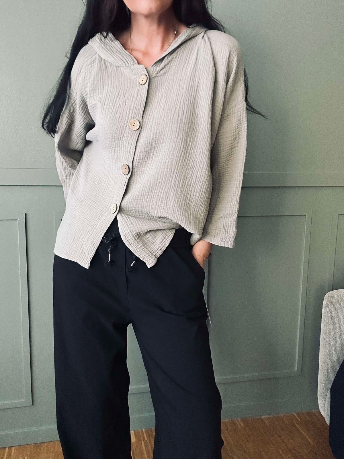 Cardigan van licht wafelpiqué katoen - Beige