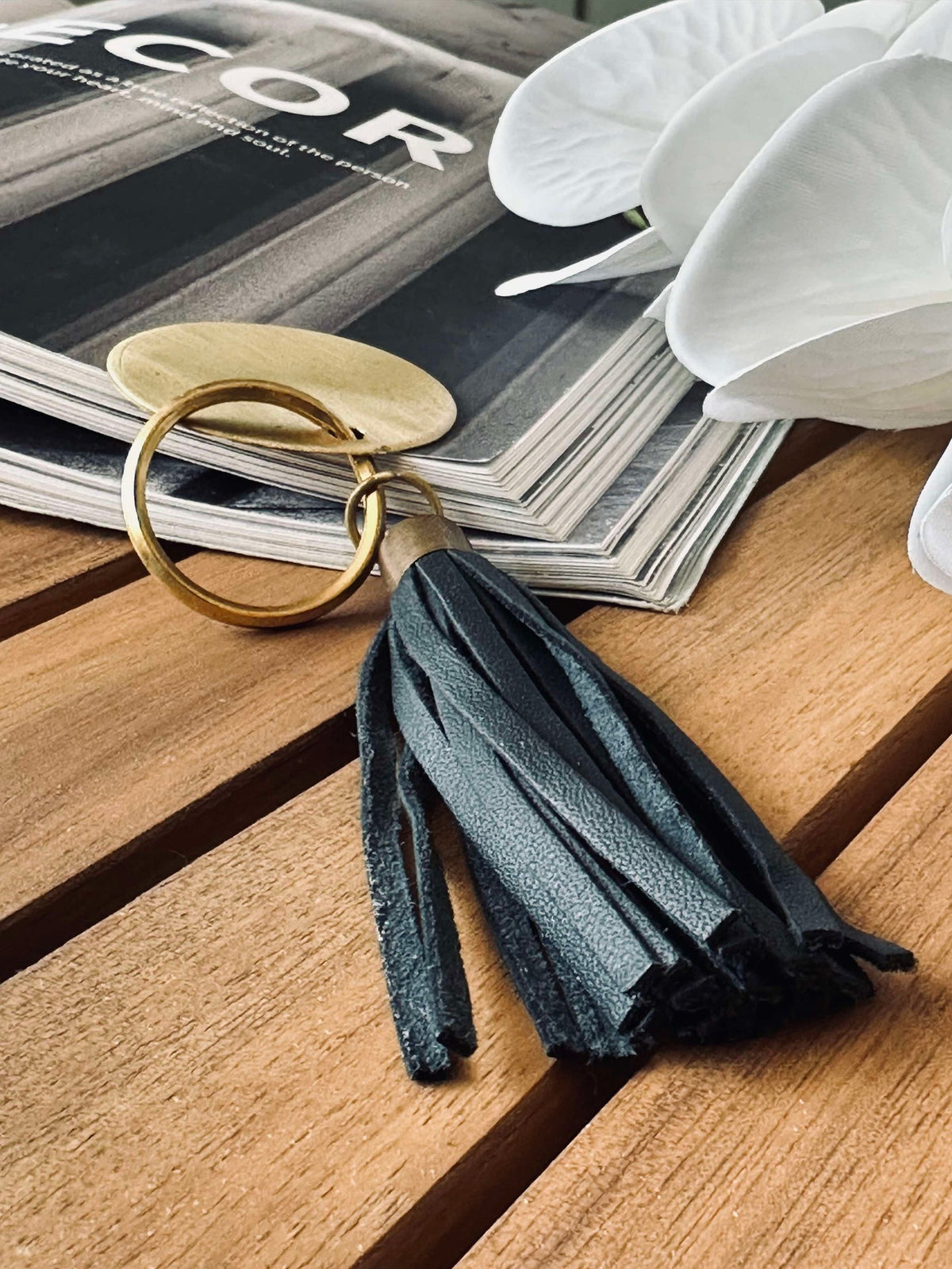 Sleutelhanger met kwastje - Black leather