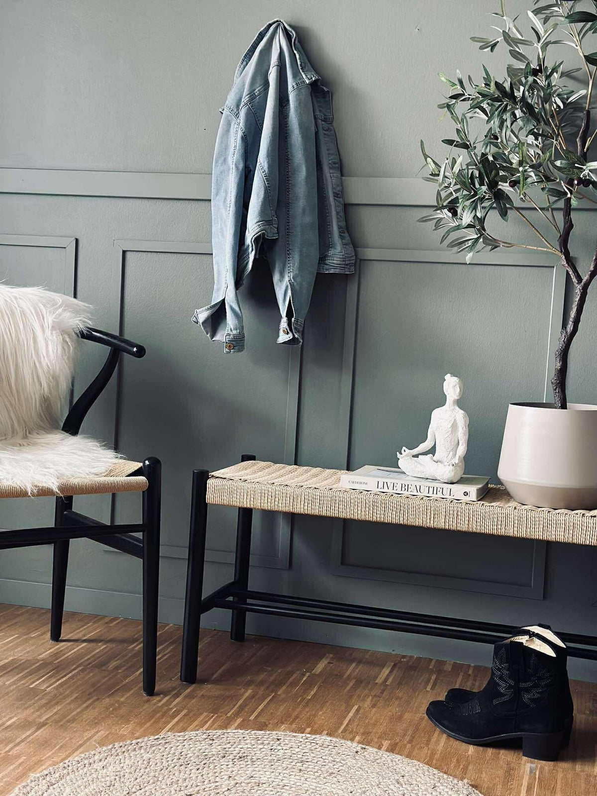 Bank beuk Zwart / naturel - 120 cm
