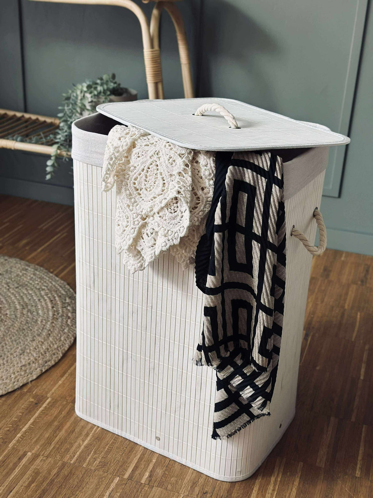 Wasmand van bamboe - Wit