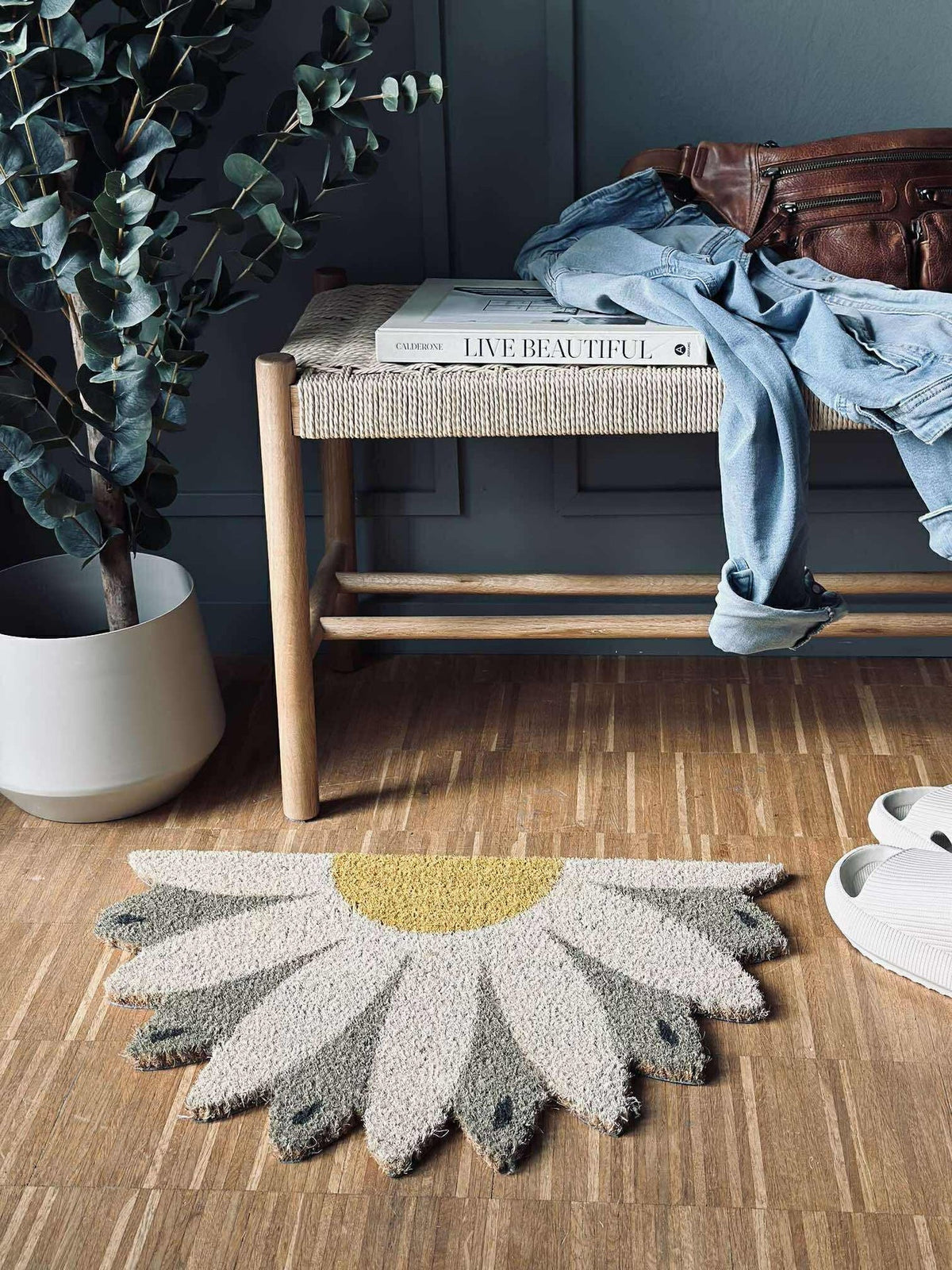 Deurmat Bloem beige