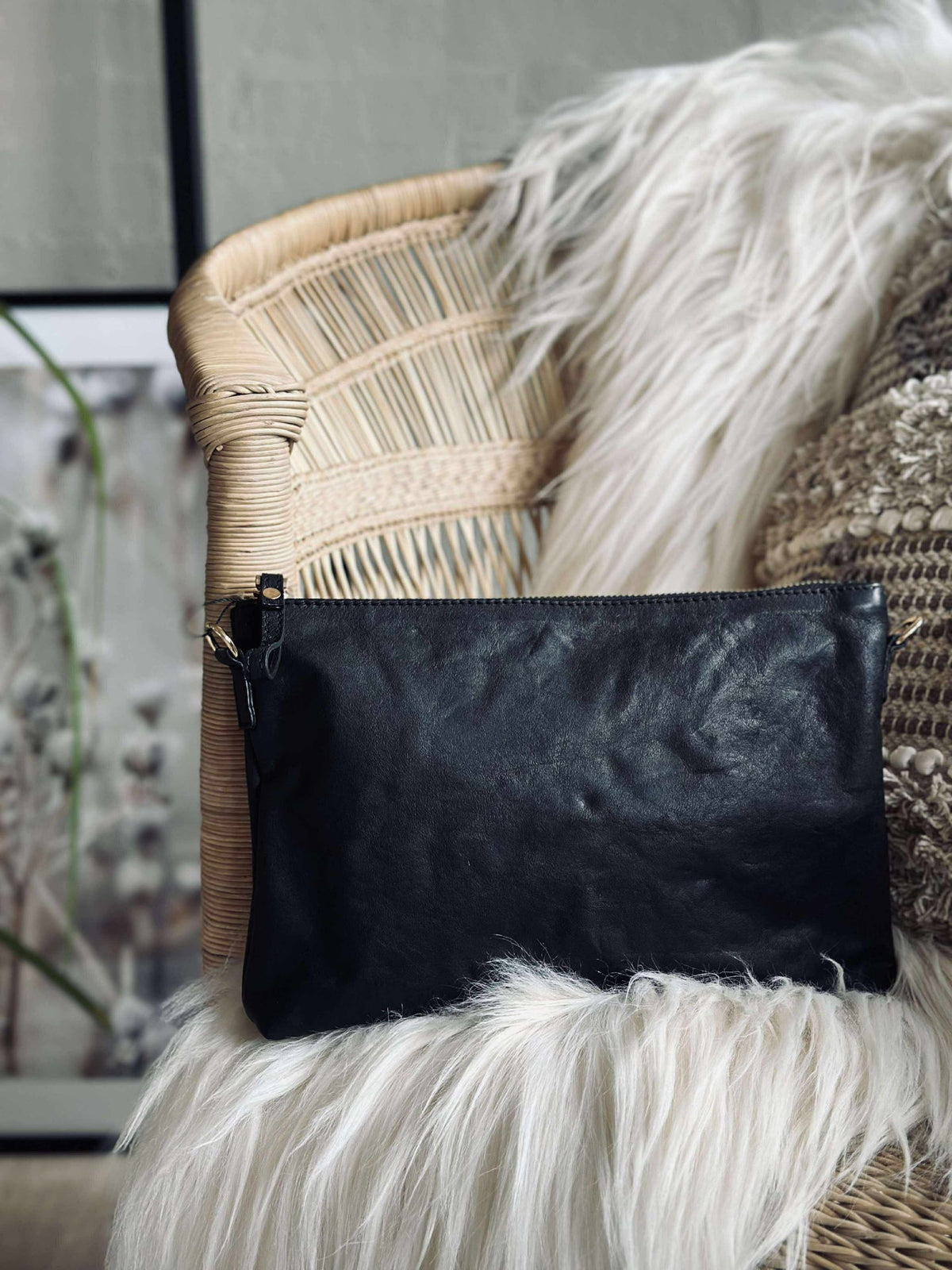 Clutch van zwart leer