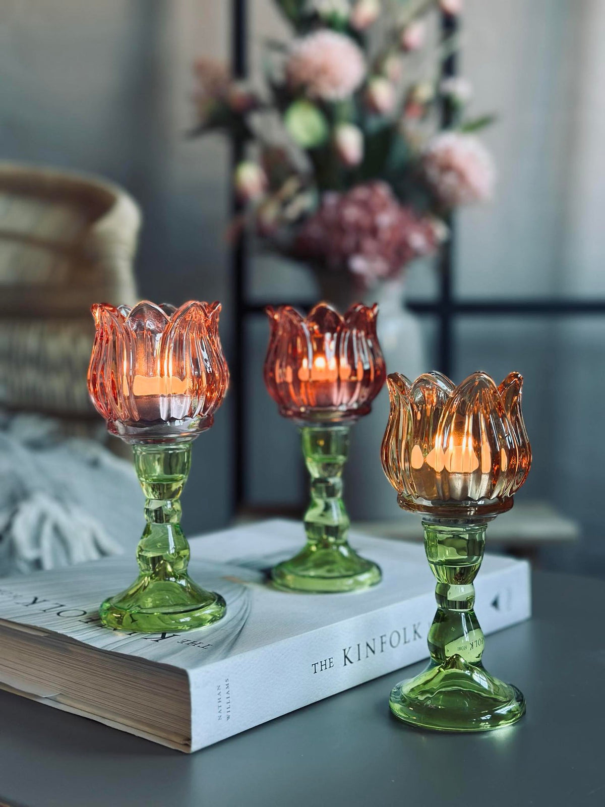 Lichtestandaard flower Donkerroze