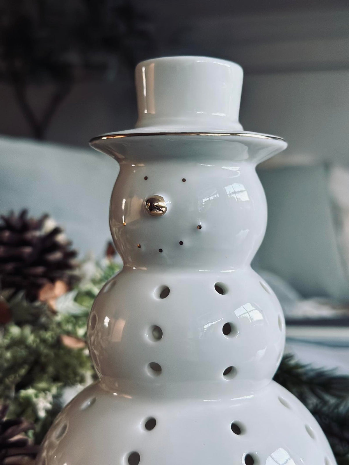 Sneeuwpop met led licht - Porselein