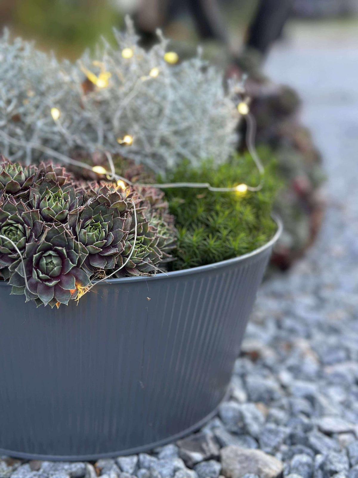 Ronde plantenpot met groeven - Grijs