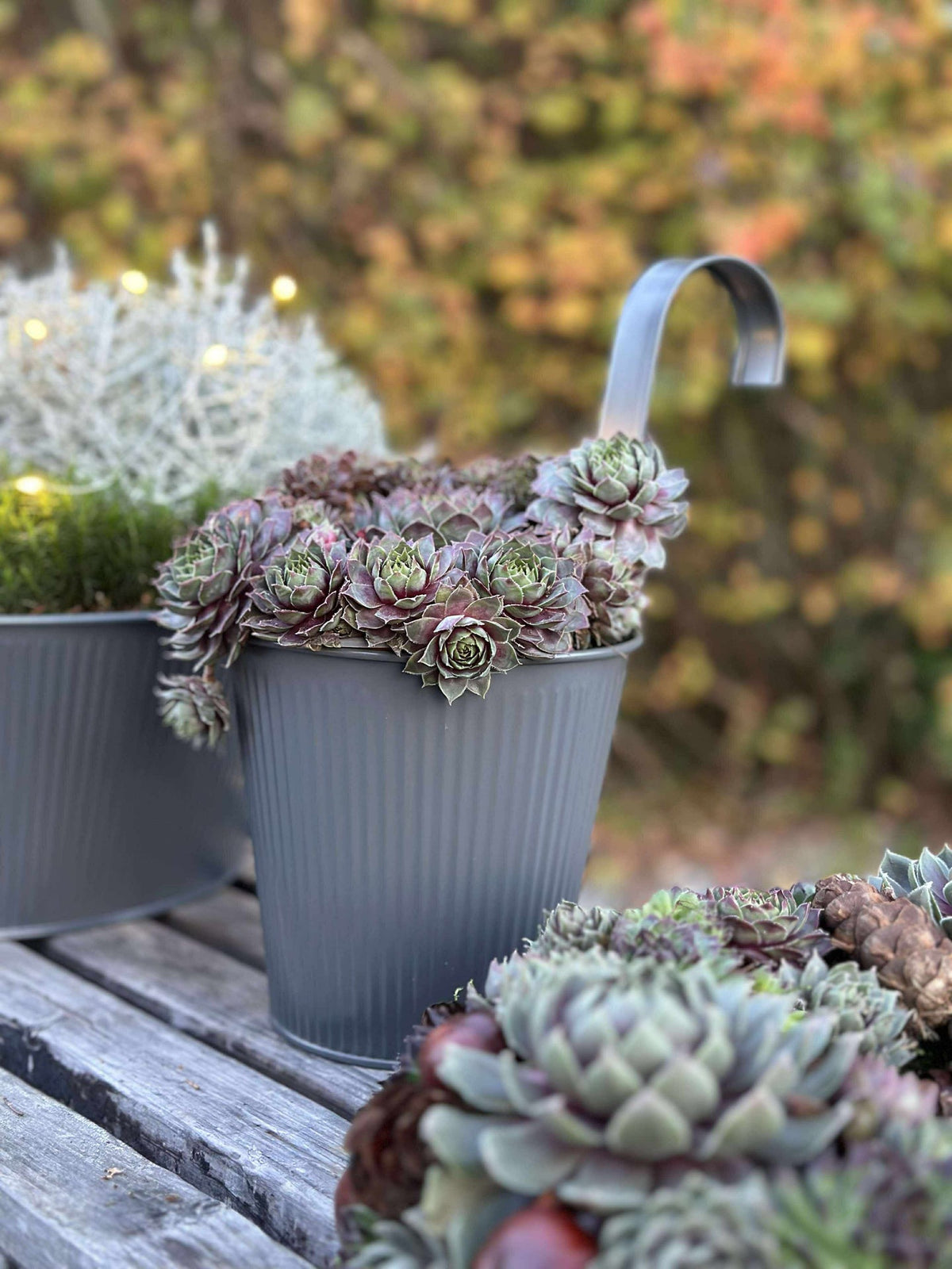 Pot met ribbels en ophangkoord - Grijs