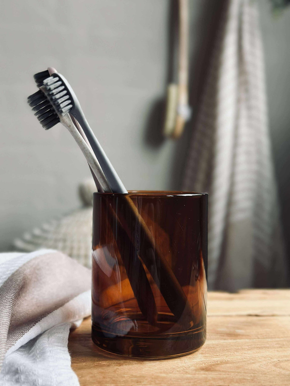 Tandenborstelbeker - Bruin glas