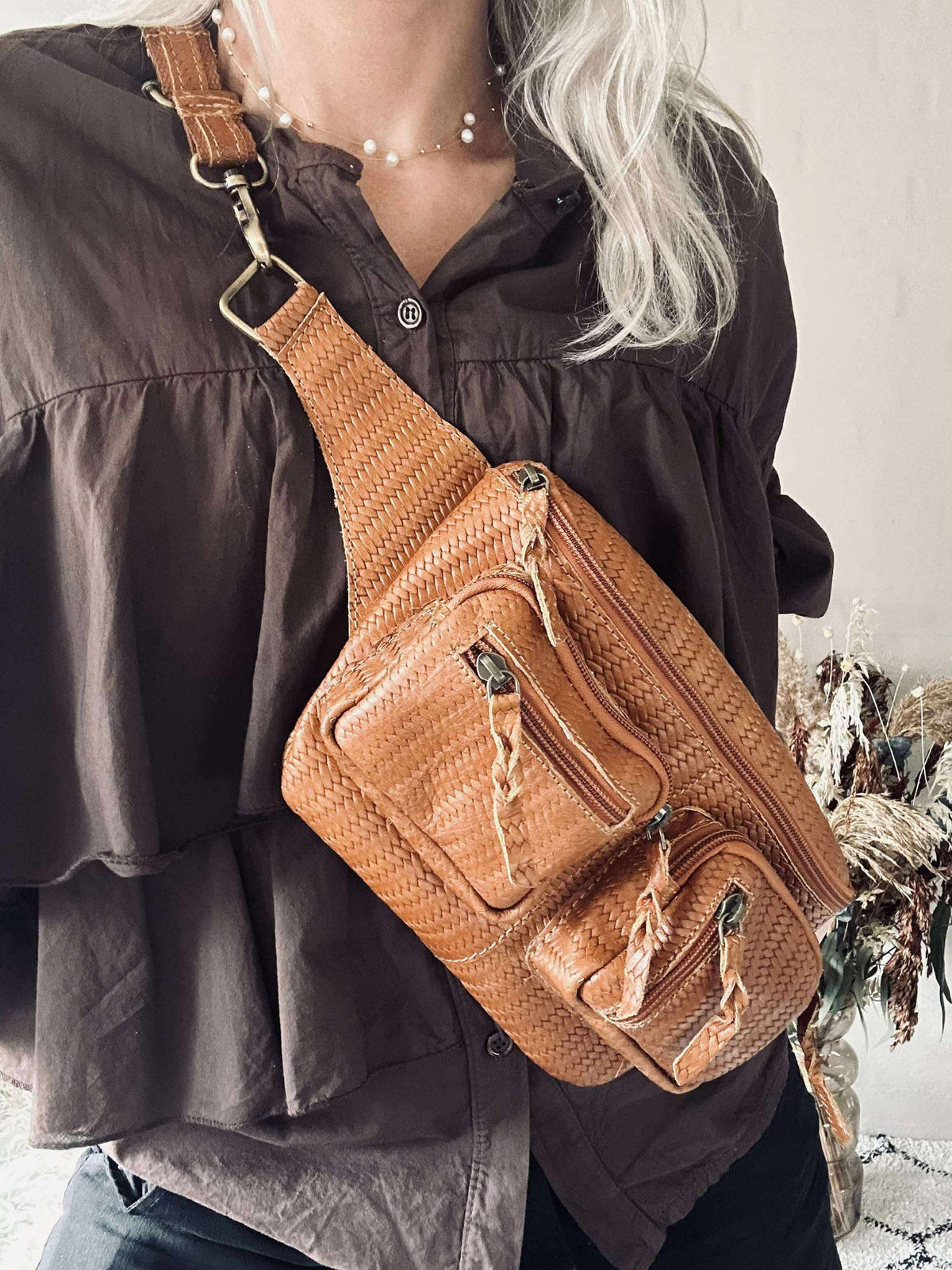 Bumbag Kaya - Cognac vlecht