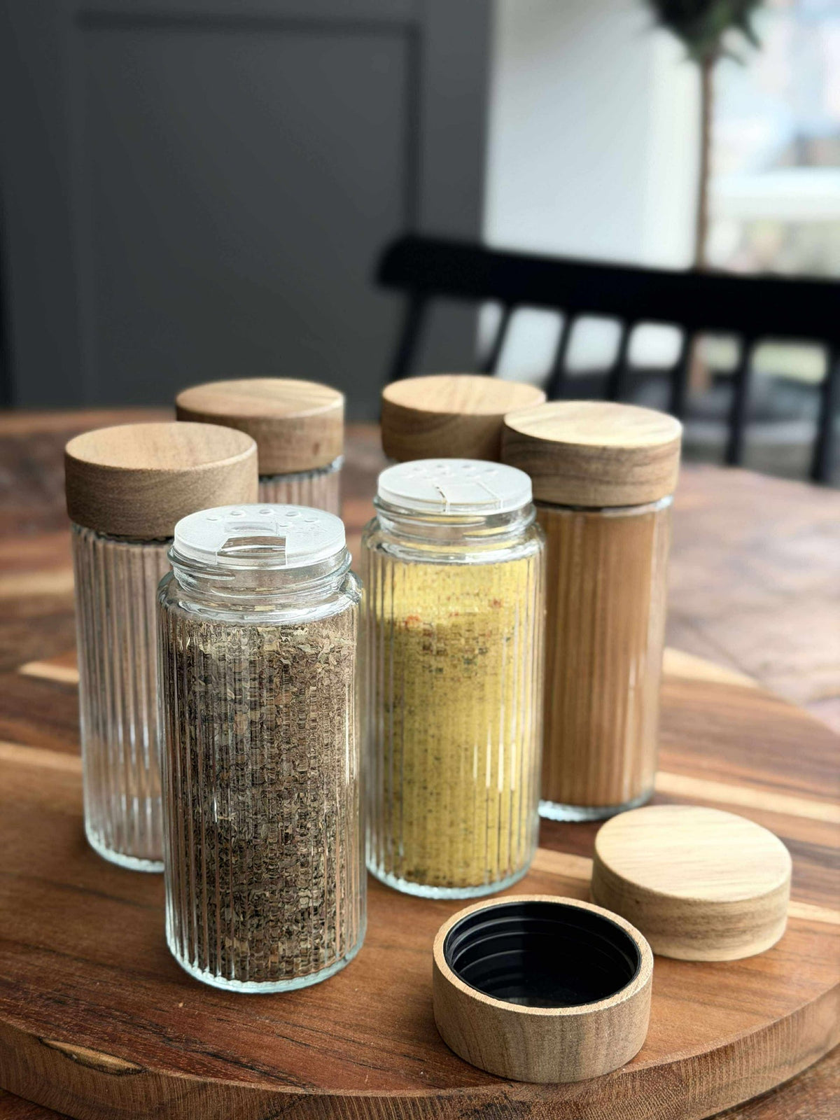 Kruidenpotjes met houten deksel - 6 stuks