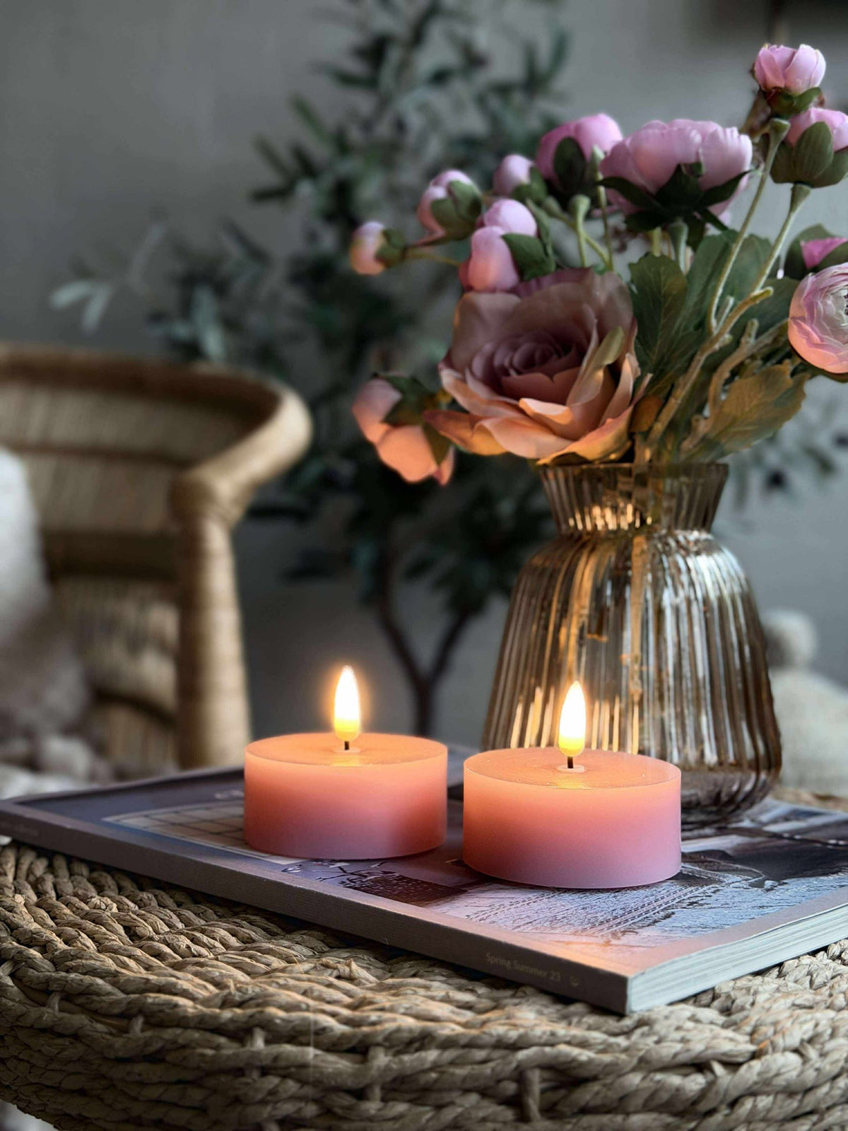 LED JUMBO Waxinelichtjes 2 stuks - Roze wax
