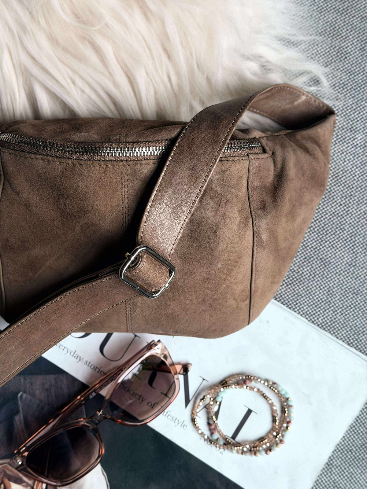 Bumbag JUNE Suède - Nude brown