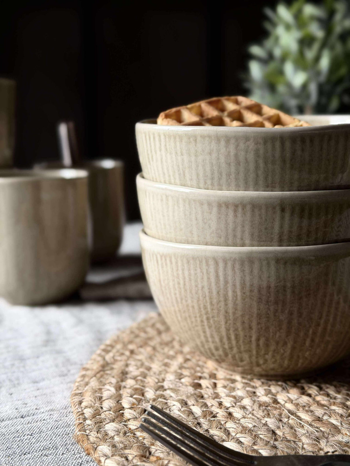 Kom Lydia keramiek - Set van 4 stuks Beige