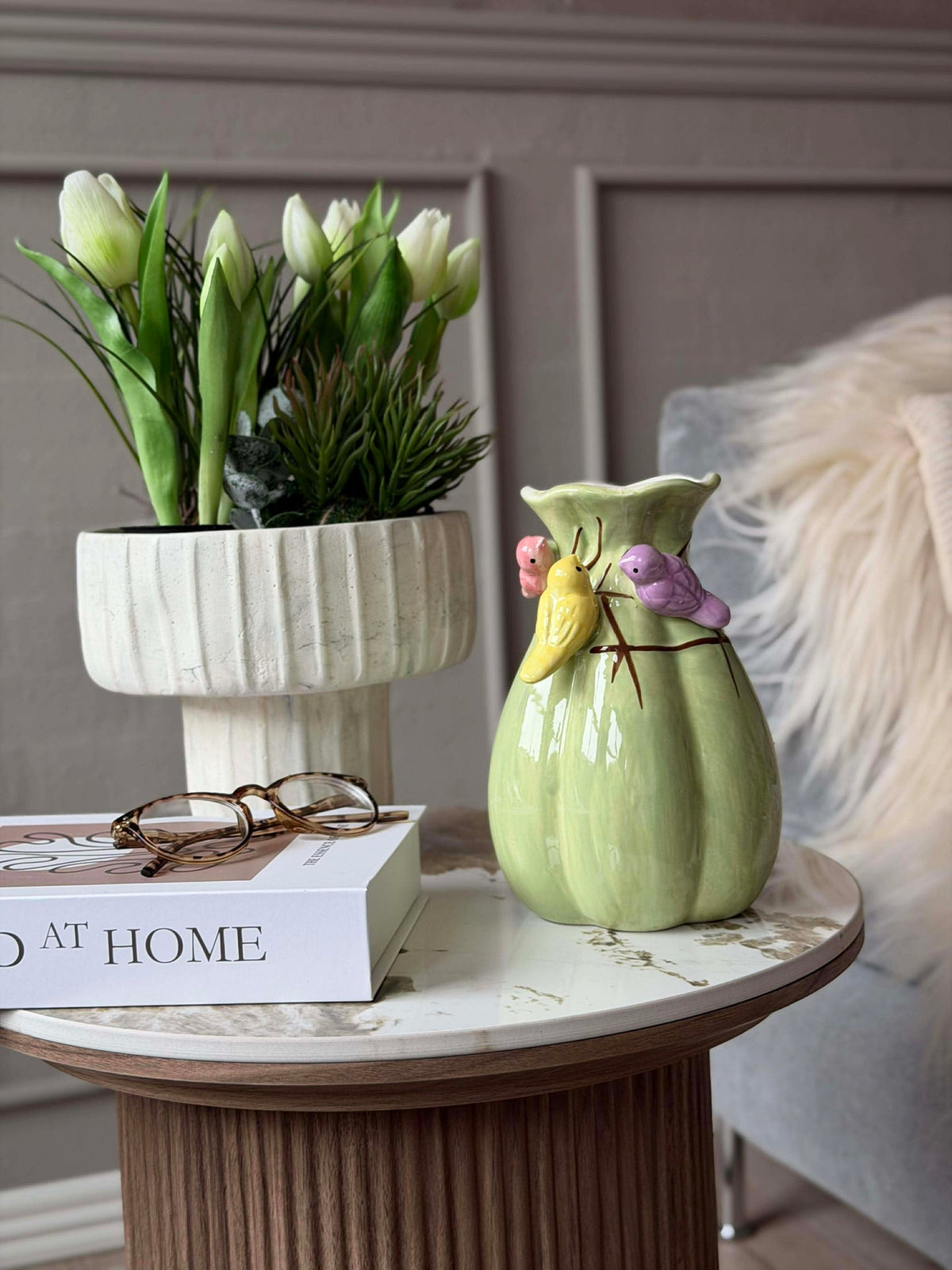 Vaas met decoratie - Wit of Groen