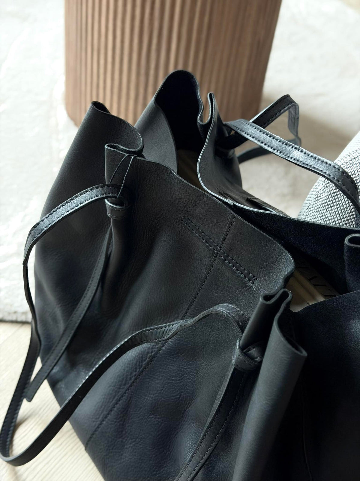 Shopper in zacht leer - Zwart