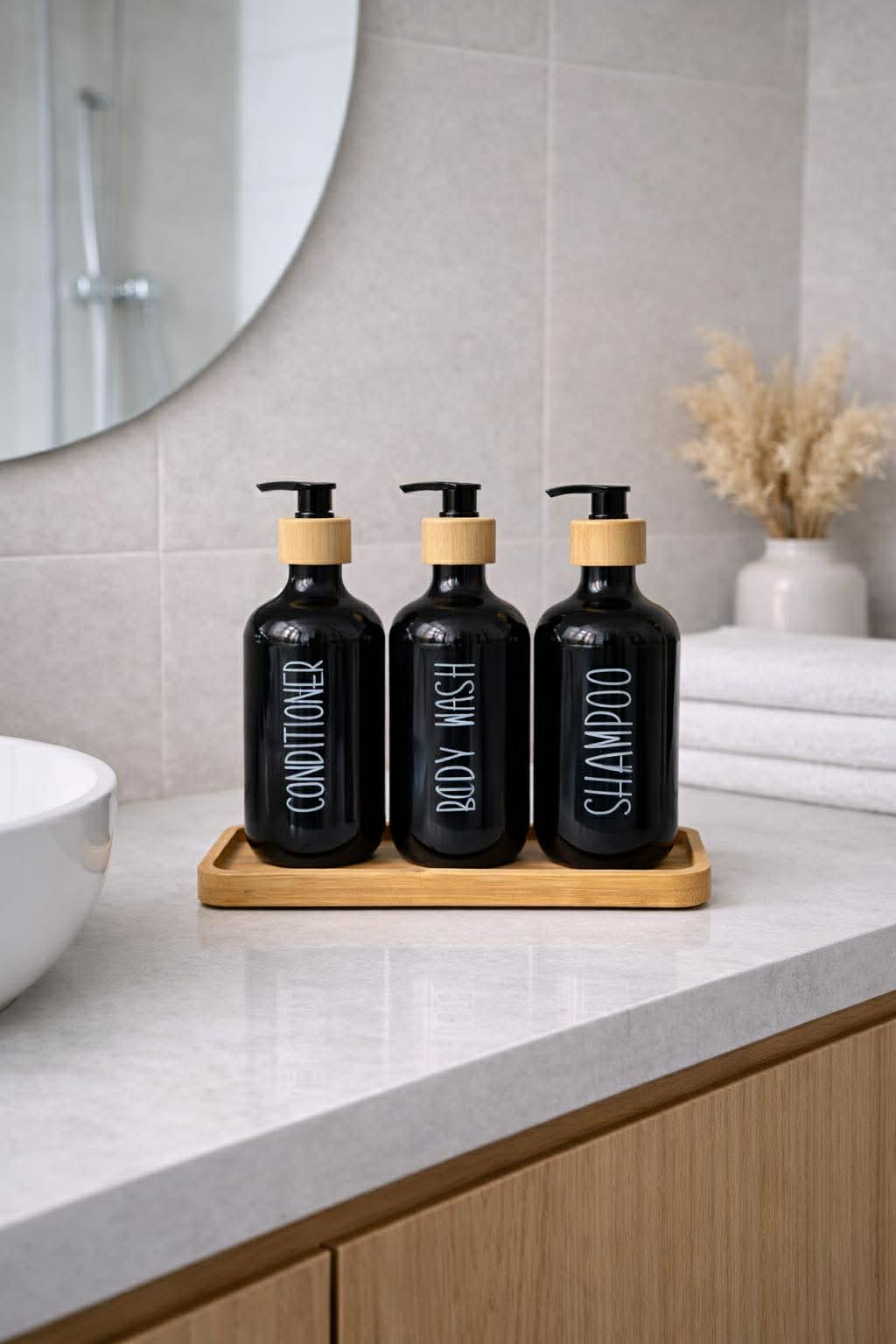 Zeepdispenser 3 st. met tray - Zwart