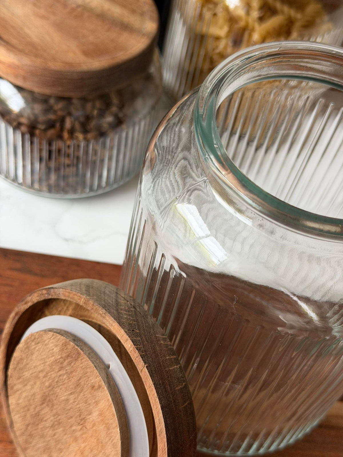 Voorraadglas met acaciahouten deksel - Meerdere maten
