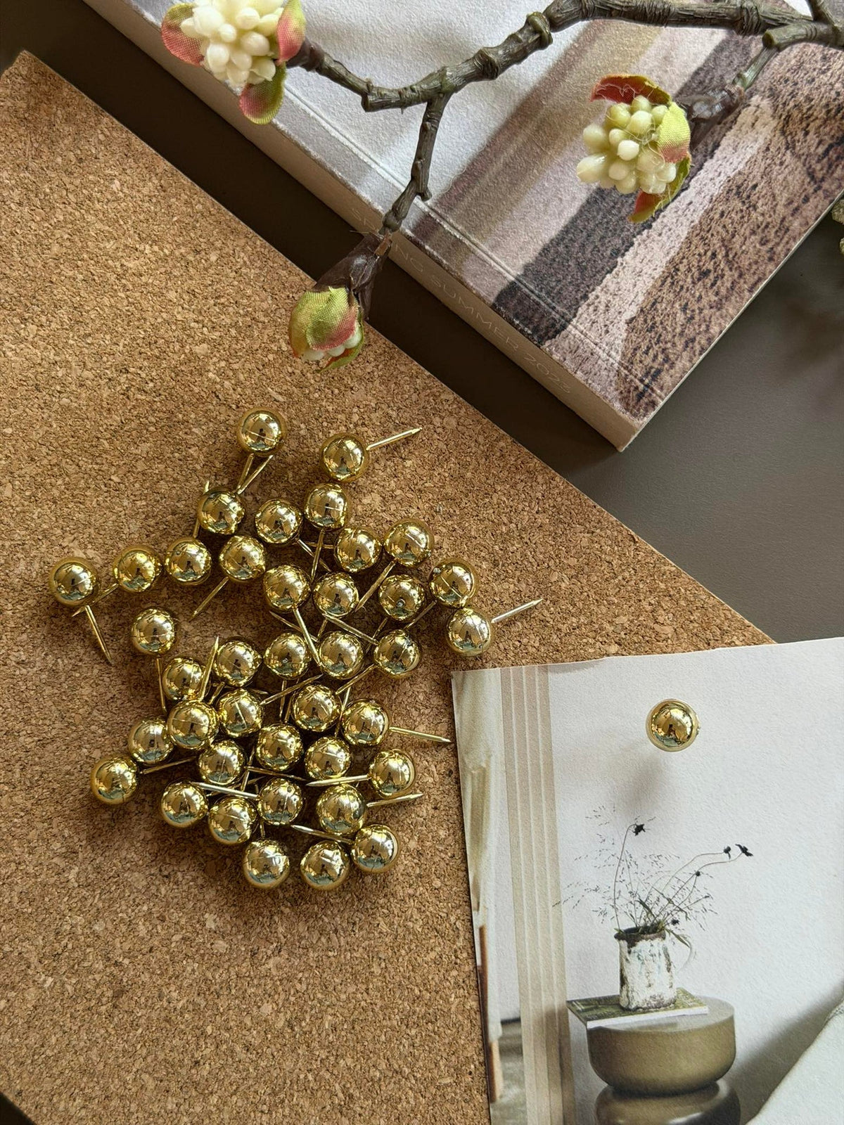 Prikbordpennen met bolletje Goud - 43 stuks