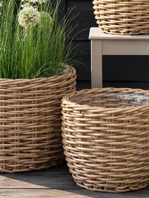 Plantenmanden RATTAN naturel – Set van 3 maten