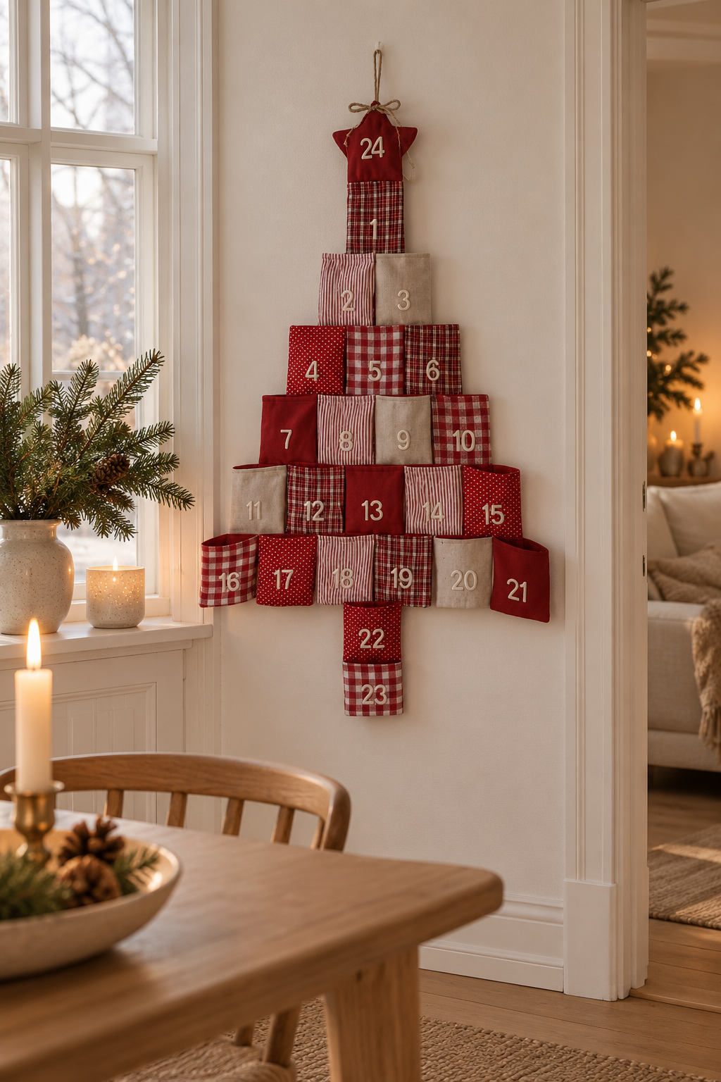 Adventskalender – Rode stoffen kalender