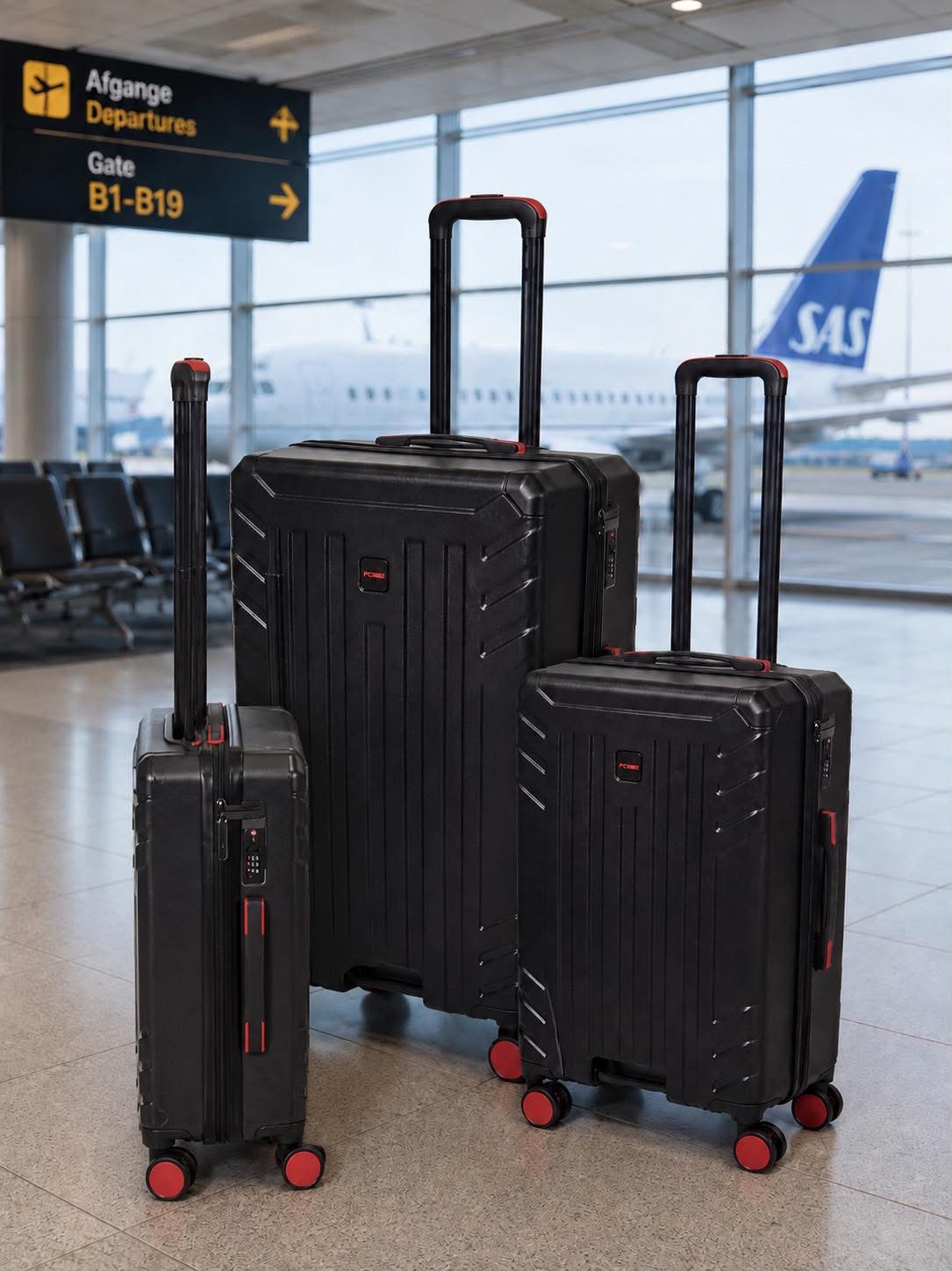 Kofferset met rode wielen - set van 3 stuks