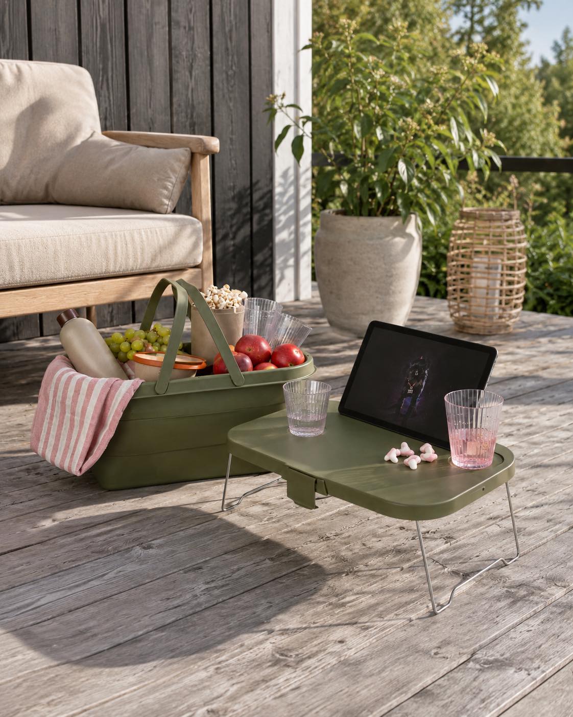 Opvouwbare Picknickmand m. deksel groen