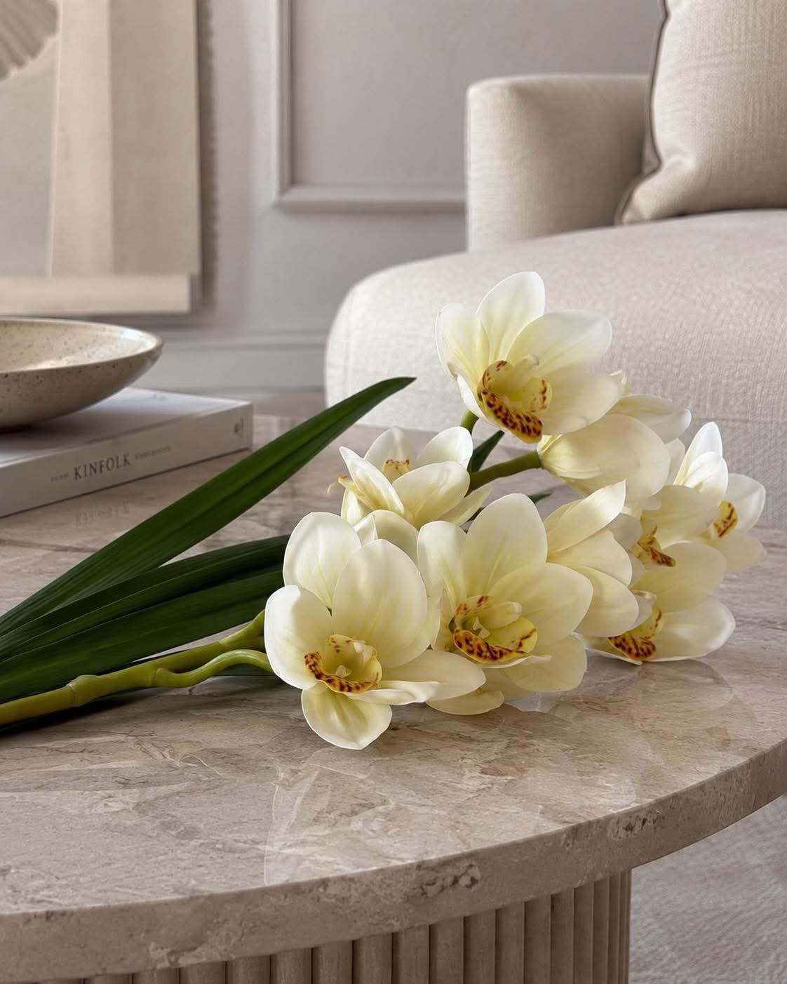 Orchidee tak - 78 cm wit / geel